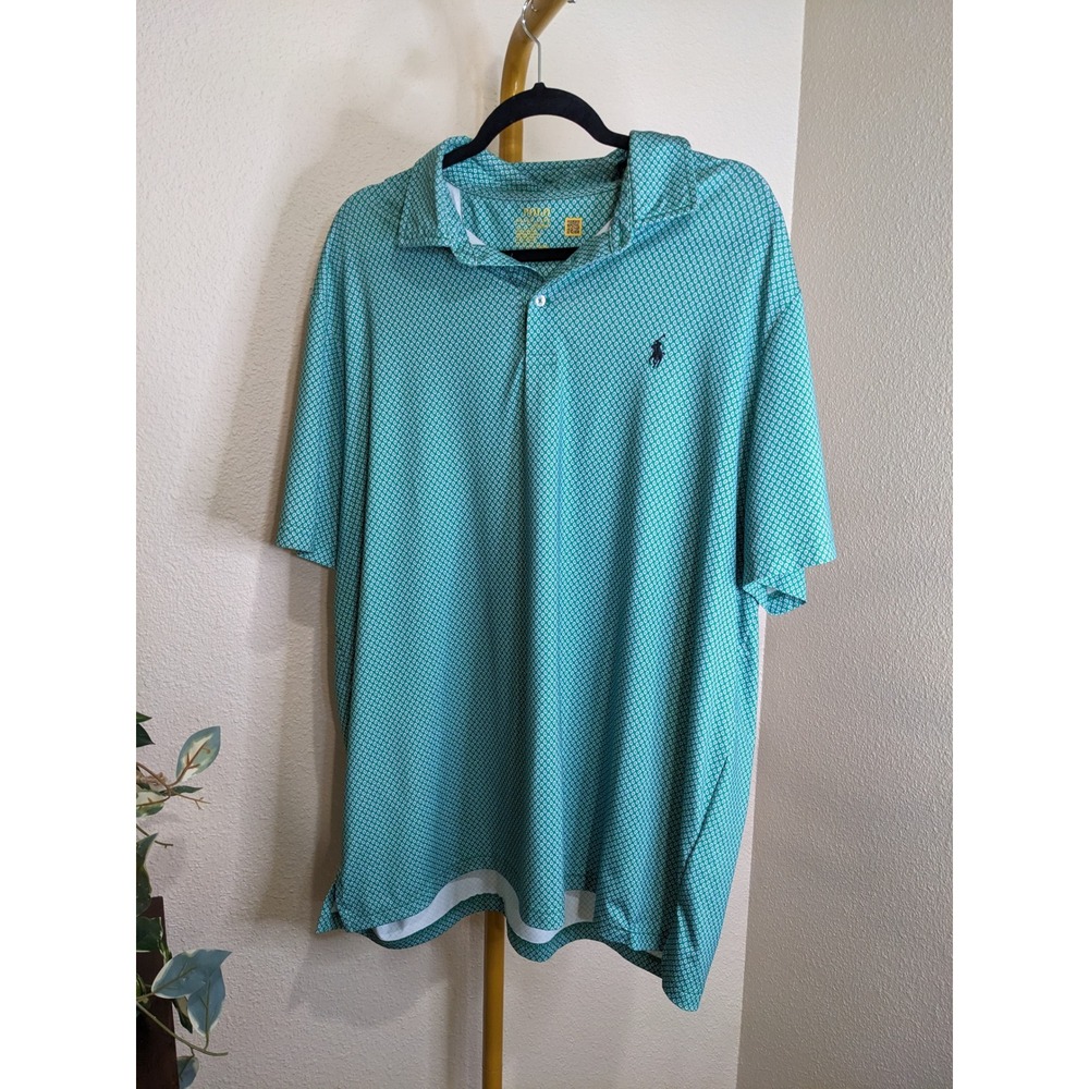 Polo Ralph Lauren Performance Mens XL Green Lavender Paisley Print Polo Shirt